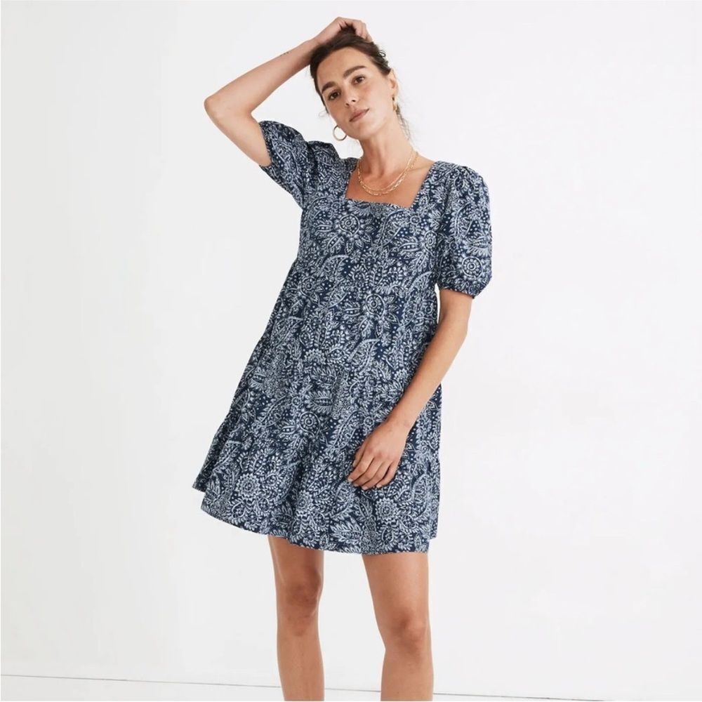 Madewell Petite Poplin Puff-Sleeve Tiered Babydoll Dress 8 NWOT